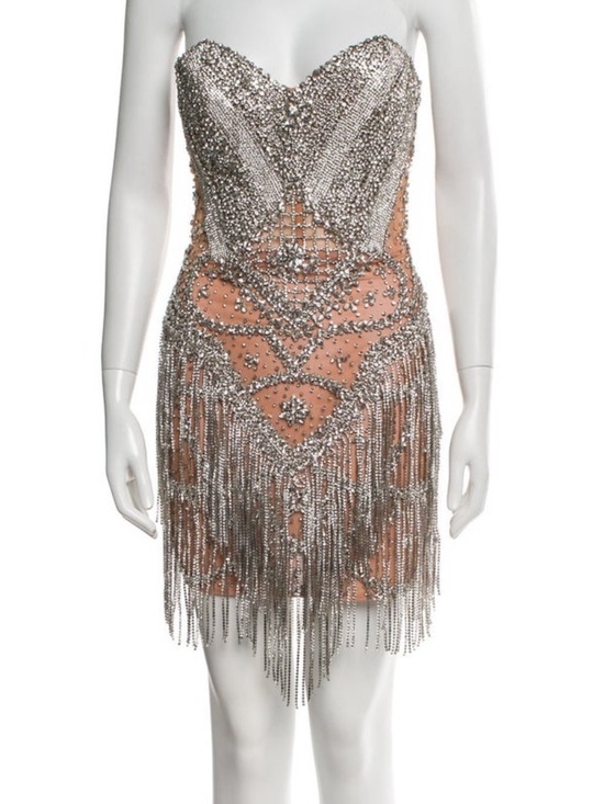 Portia and Scarlett Dresses & Skirts - Portia and Scarlett Strapless Mini Dress with Silver Beaded Fringe
